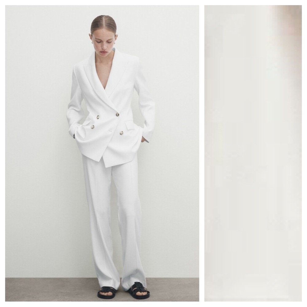 NWT. Massimo Dutti White Double-Breasted Blazer. Size 10.